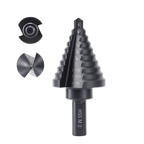 Miniatura 9 de Lichamp Unibit Broca de Paso para Metal, Broca de Paso M2 Genuina para Metal Duro de Alta Resistencia, 11 Tamaños desde 1/4" hasta 1-3/8", Ranuras