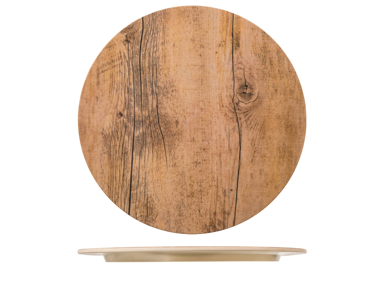 H&H Melamine Wood Effect Plate, Round, 28 cm