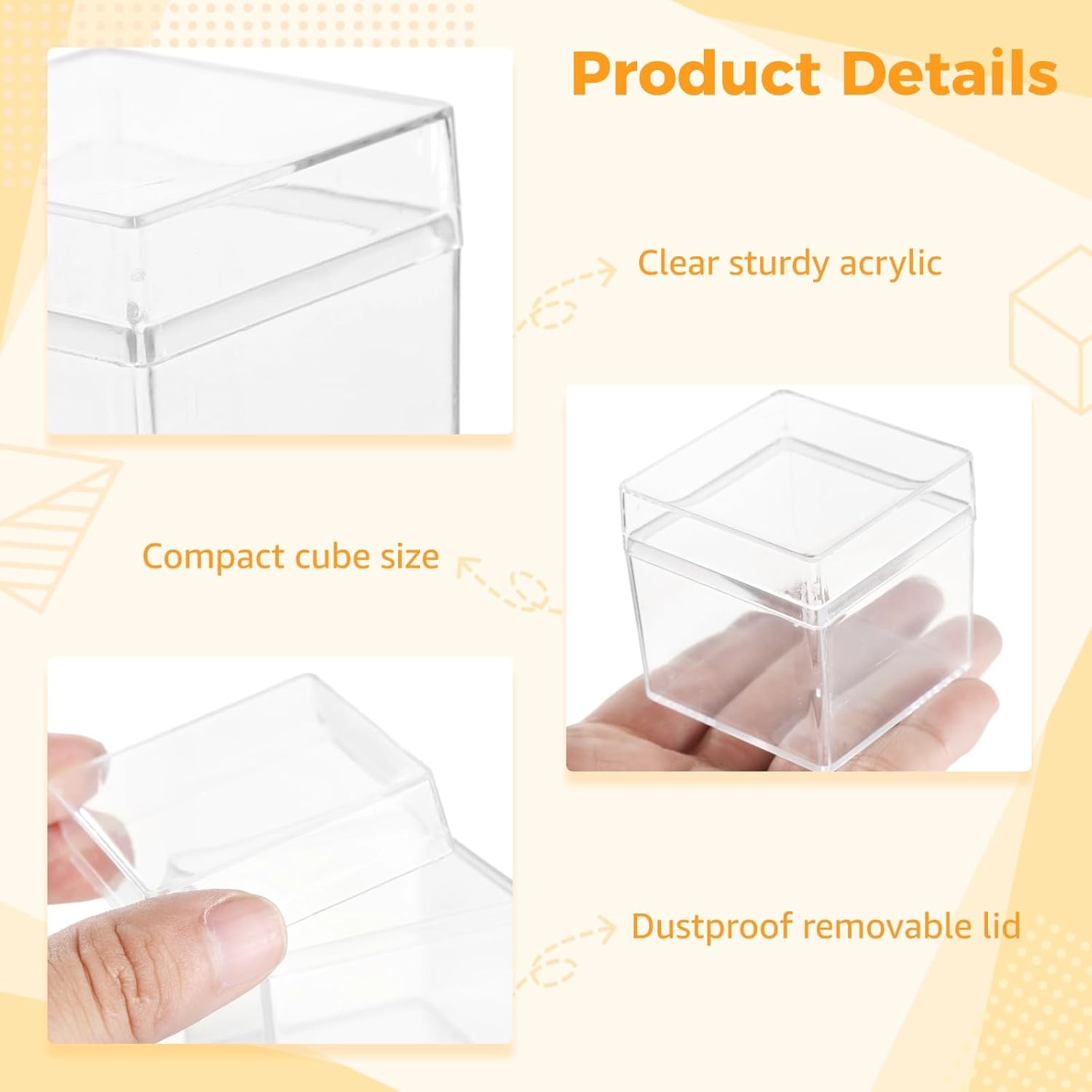 18 Pcs Acrylic Storage Box with Lid, 2.9 in Clear Plastic Display Box, Small Square Storage Organizer, Transparent Favor Boxes for Collectibles, Crafts, Party Favors
