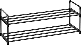 SONGMICS Schuhregal mit 2 Ebenen, Schuhständer aus Metall, Schuhaufbewahrung, Schuh-Organizer für 8-10 Paar Schuhe, stapelbar, für Flur, Wohnzimmer, Schlafzimmer, 30 x 92 x 34 cm, schwarz LSA12BK