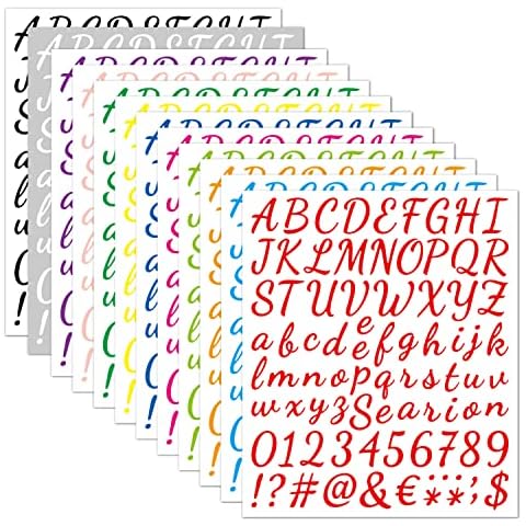 12 Sheets Alphabet Stickers 996 Vinyl Alphabet Stickers 12 Colors Self Adhesive Vinyl Letters Number and Alphabet Stickers Alphabet Decals for Mailbox Window Door Sign Address Number DIY Crafts Art Cover