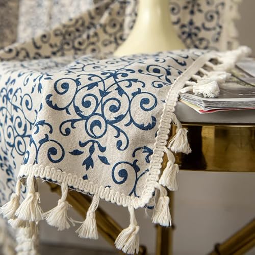 Sutuo Home Boho Curtain 84 Inches Length Semi-Blackout Bohemian Damask Moroccan Florals Print Darkening Curtains Tassels, Rod Pocket Window Treatment Drapes For Bedroom, 1 Panel 59" W X 84" L, Blue #TOP5