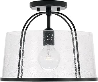 HomePlace by Capital Lighting 247011MB Madison Transitional Clear Seeded Glass Dual Mount Convertible Pendant/Semi-Flush Ceiling Light, 1-Light 100 Watt, 12" H x 13" W, Black