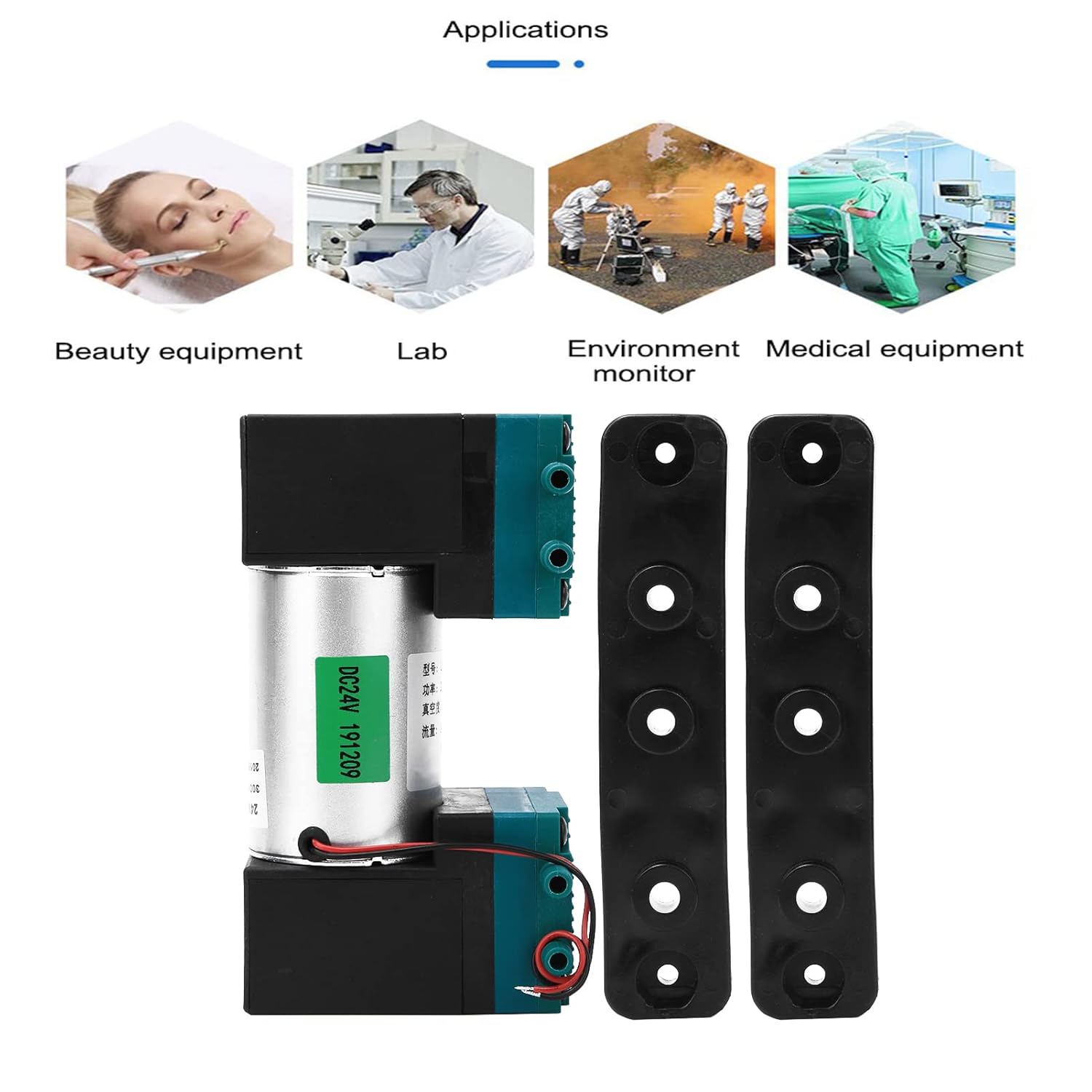 Vikye Vacuum Pump, DC12V/DC24V/AC220V -90~350kpa 24W 10~20L/min Large Flow Low Noise Mini Vacuum Pump Industrial Parts Durable Long Service Life(DC 24V)