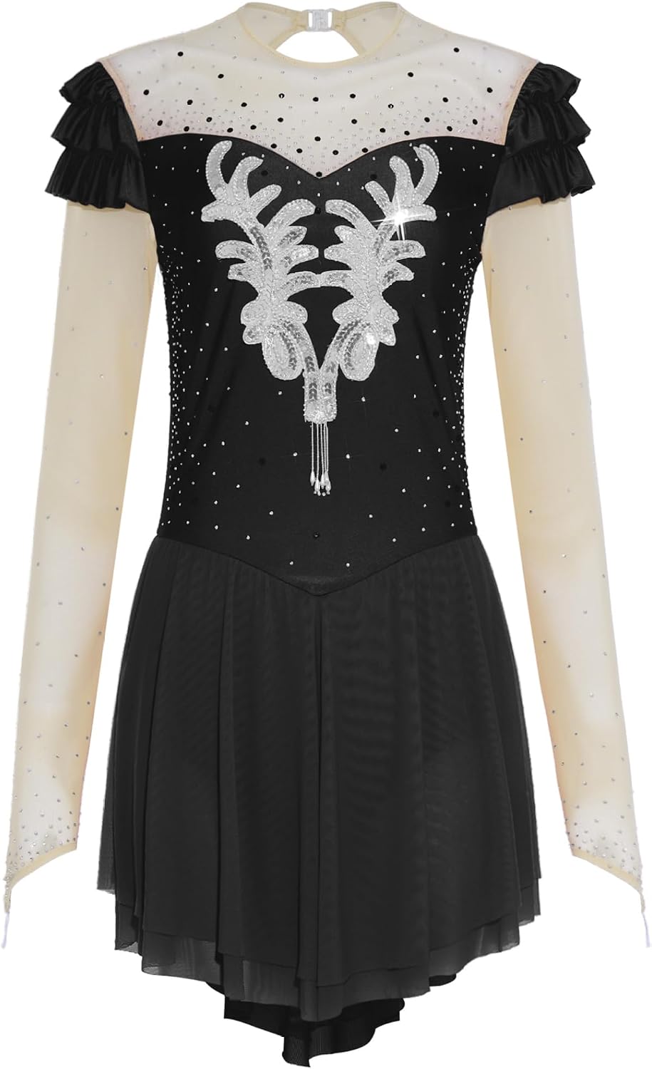 Women's Sequined Applique Figure Skating Dresses Rhinestone Lyrical Dance Costumes Ballet Dancewear