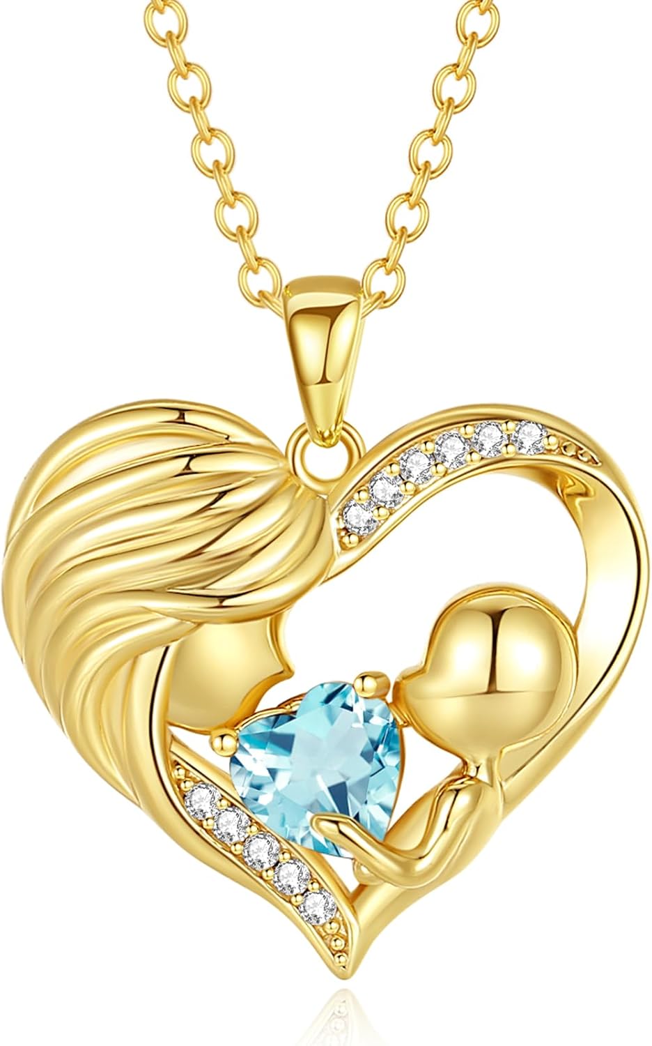FANCIME Mom Birthstone Necklace Mother and Child Love Heart Necklace I Love You Mom Gifts Mothers Day Birthstone Jewelry Gifts for Grandmother Women Wife, 16"+2" Inches