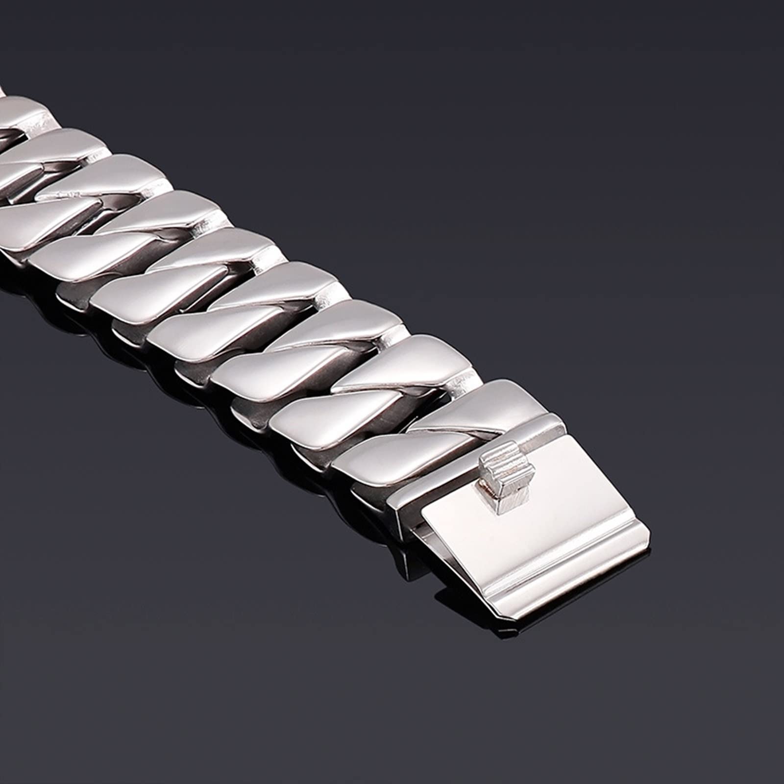 Bracelet Charms Homme Argent， Cadeau Papa Chaîne Épaisse en Forme de D Acier Inoxydable Bracelets Jonc