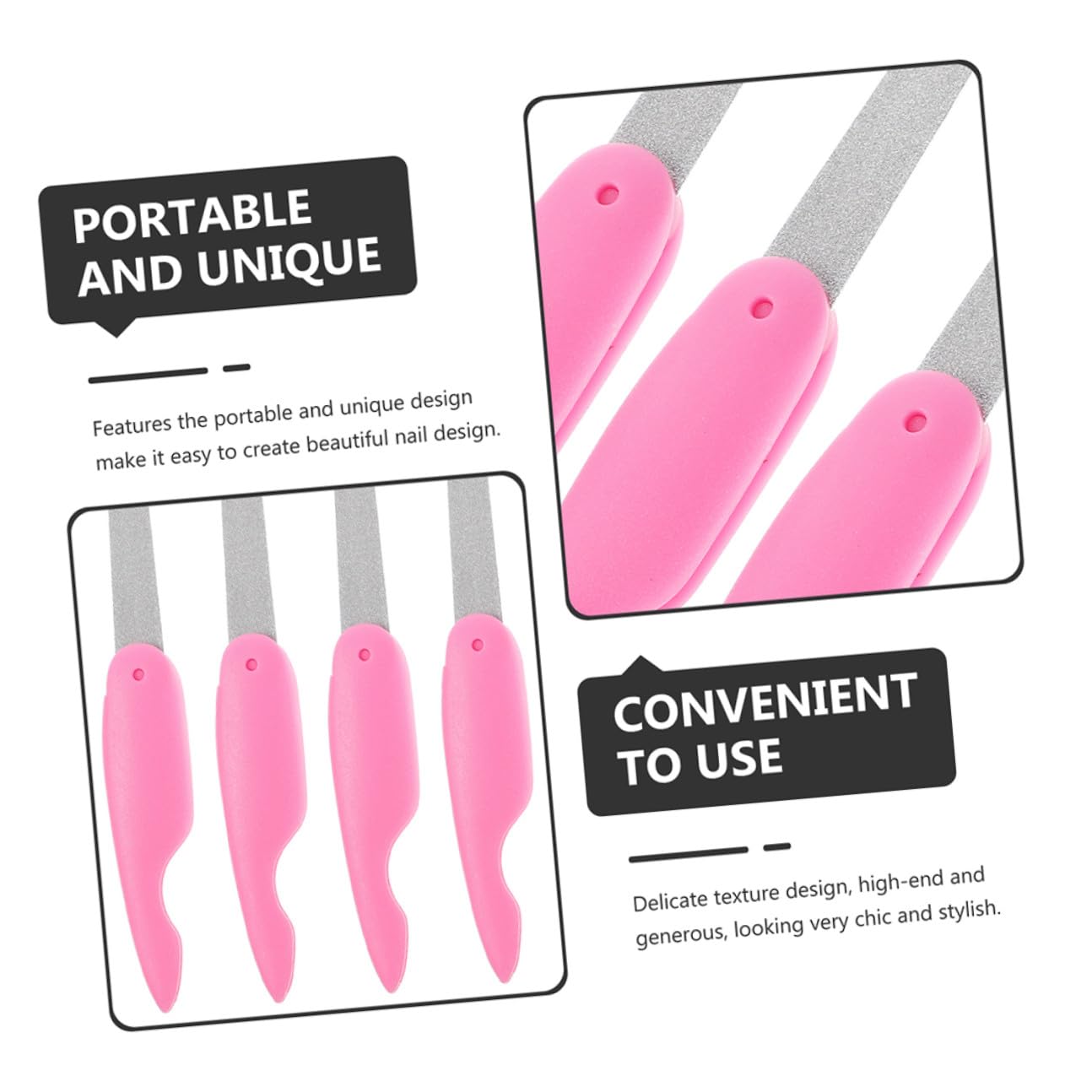 Alipis Set 8 Pezzi Limette per Unghie in Metallo e Abs Rosa, Design Pieghevole Portatile, Facili da Usare per Manicure Professionale e Uso Domestico