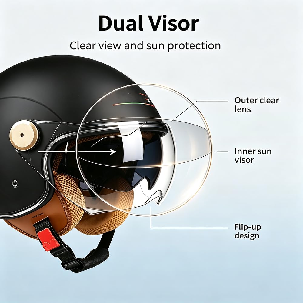 Vintage Cascos de Moto Jet, Capacete Moto con Gafas De Doble, Capa Forro Cómodo Cascos Jet Homologados ECE, Cascos Moto Adulto Hombre Mujer
