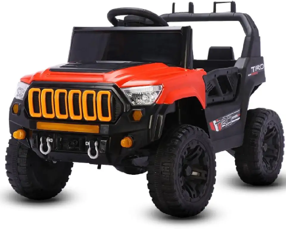 Bang Toys - Jipe Elétrico Infantil Titan XR 12V - com Portas que Abrem, Luzes de LED, Sons, Entrada USB/MP3, Controle Remoto - Suporta até 30kg - Cor Vermelho