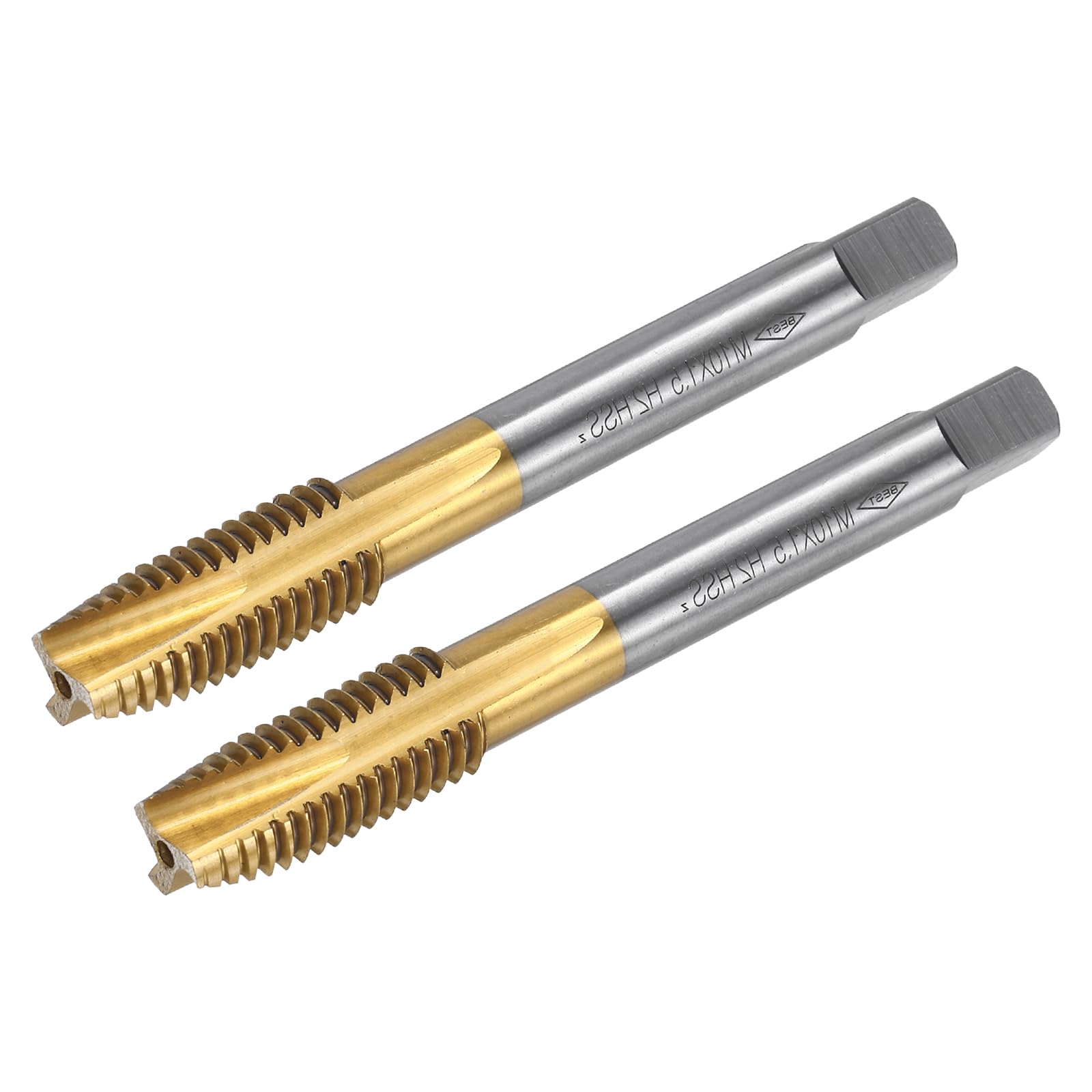 uxcell Spiral Point Plug Threading Tap M10 x 1.5 Thread, Ground Threads H2 3 Flutes, High Speed Steel 6542, Titanium Coated, Metric Screw Taps Tapping Bit for Thread Repair, 2pcs