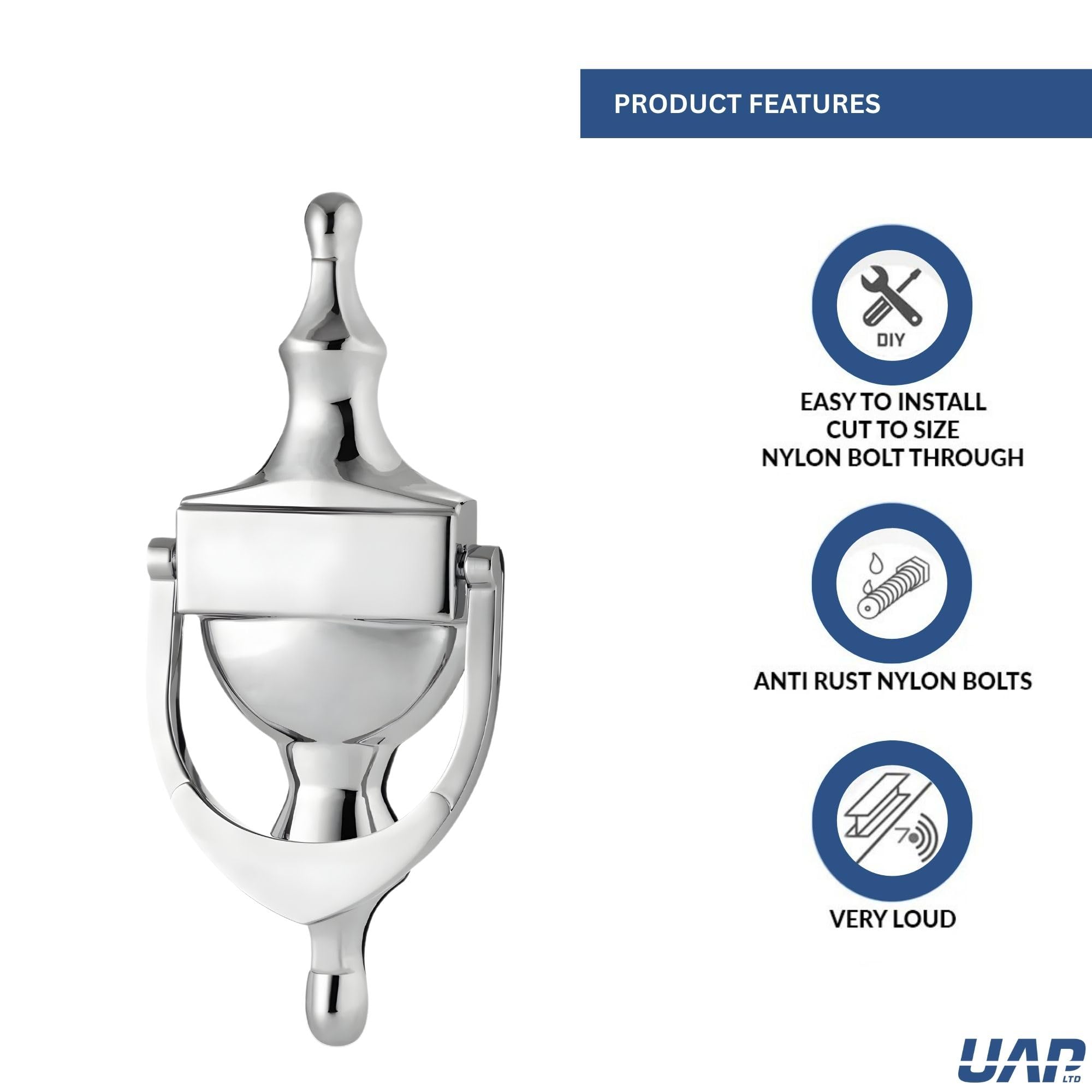 UAP Heurtoir de porte victorien 15 cm traditionnel avec support de boulon et supports adhésifs Simple Chrome poli