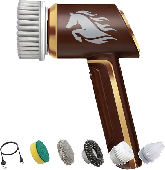 Horsepower Scrubber Gold Edition, Longer Battery, 350 RPM, 5 Brush Heads