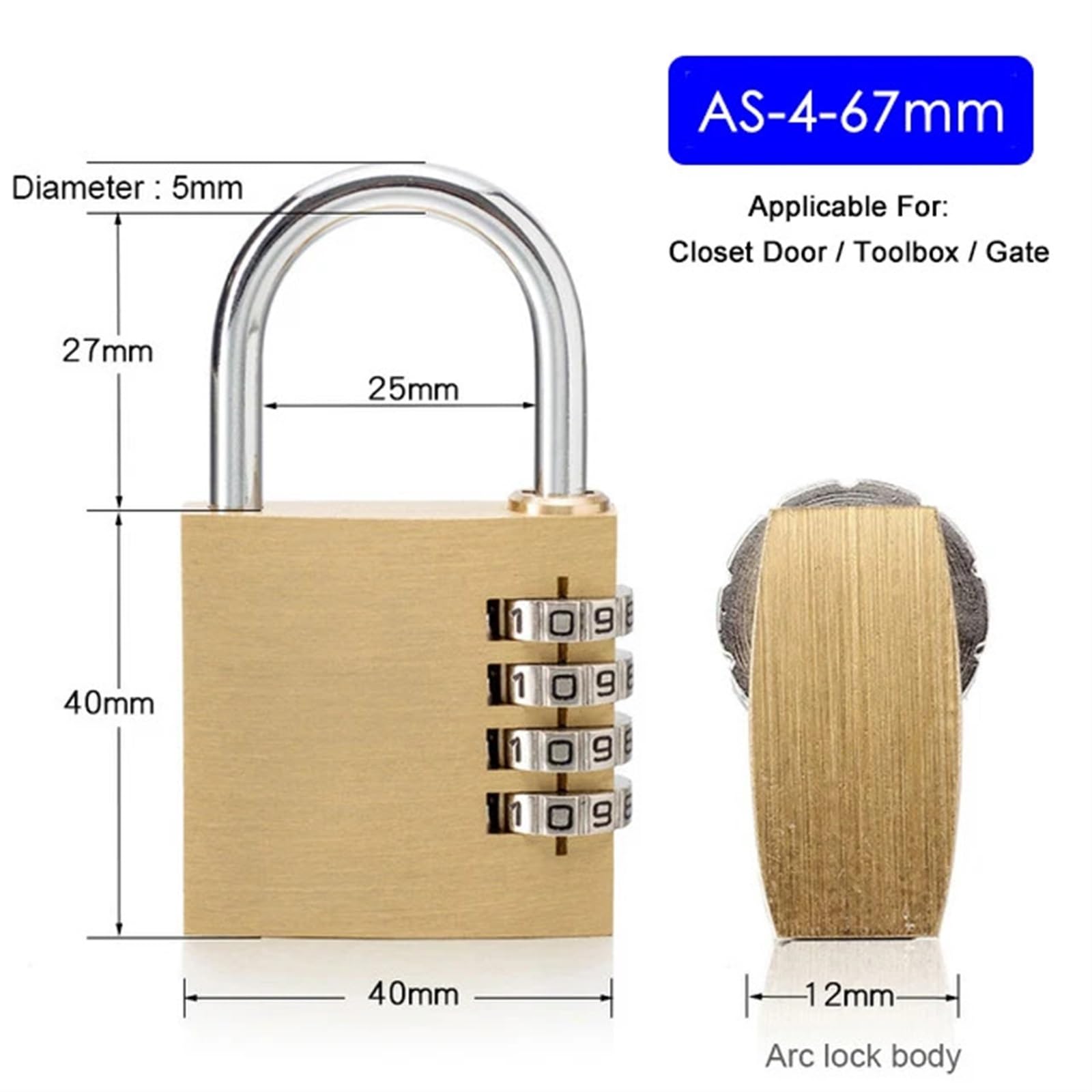 Lucchetto di sicurezza in ottone massiccio con codice di combinazione della password for armadietto digitale della palestra, serratura del cassetto della valigia, ferramenta 1 pz(AS-4-67)