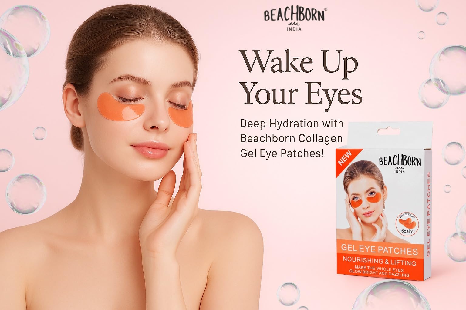 BEACHBORN INDIA Gel Eye Patches 6 Pairs Nourishing & Lifting Hydrating & Refresh for Puffy Eyes, Under Eye Bags & Dark Circles, Natural Collagen Eye Gels Pads, Crystal Anti-Aging Eye Mask(ORANGE) 1