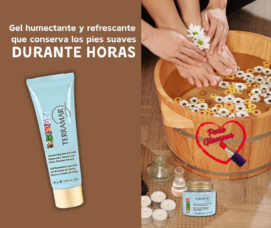 2 Productos para pies: Gel humectante y Sales Marinas para Pies con Ingredientes Naturales de Terramar Brands