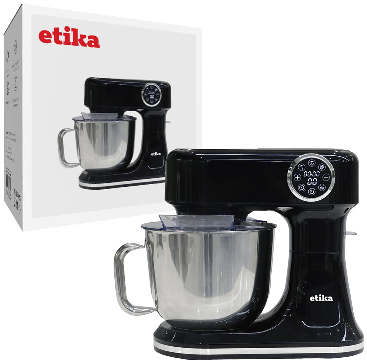 Etika Robot Kuchenny ET24, Czarny, 5 l, 1500 W, 12 Prędkości, z Wagą, Funkcja PULSE, Hak, Mieszadło, Trzepak