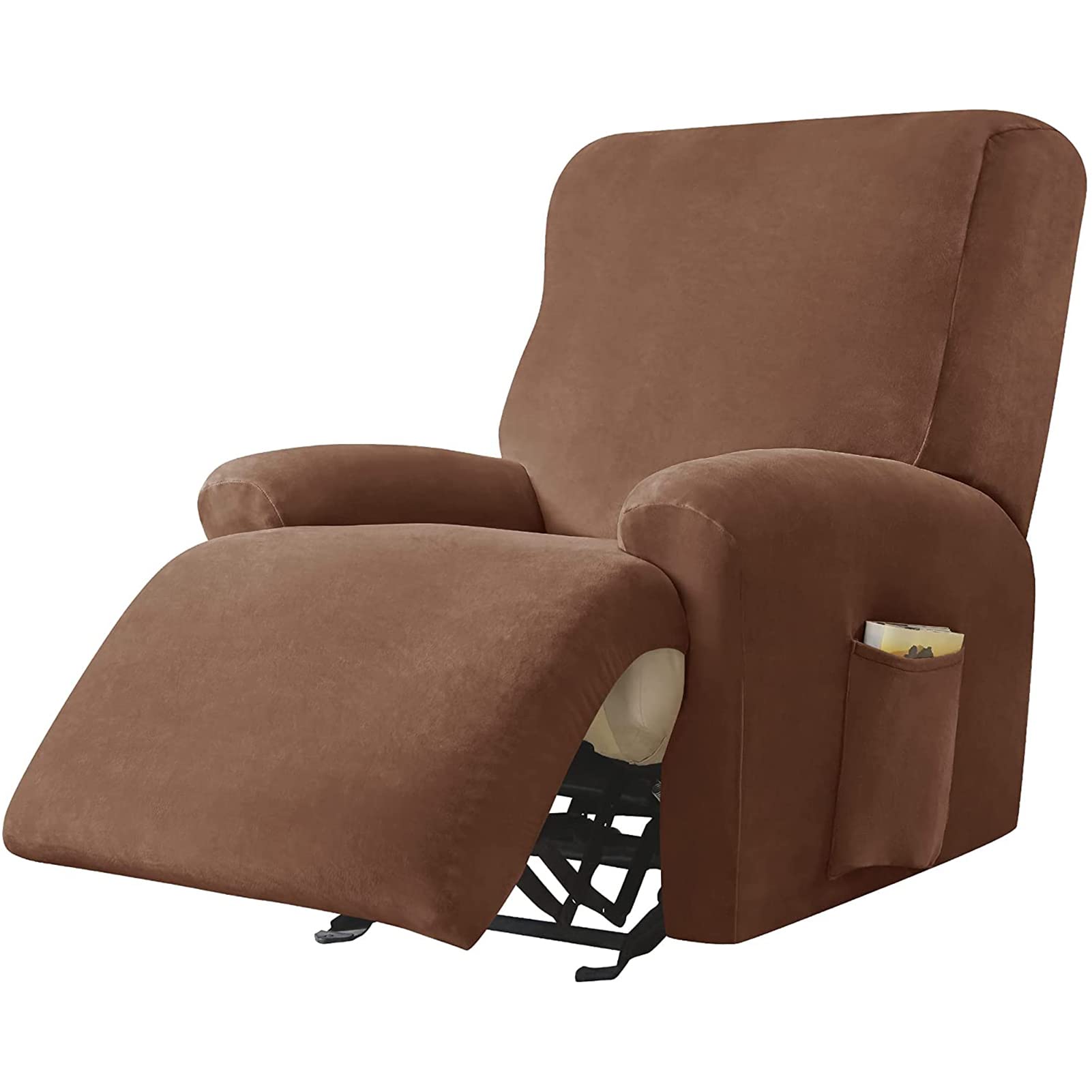 Fundas de terciopelo para sillas reclinables de salón en color marrón elástico