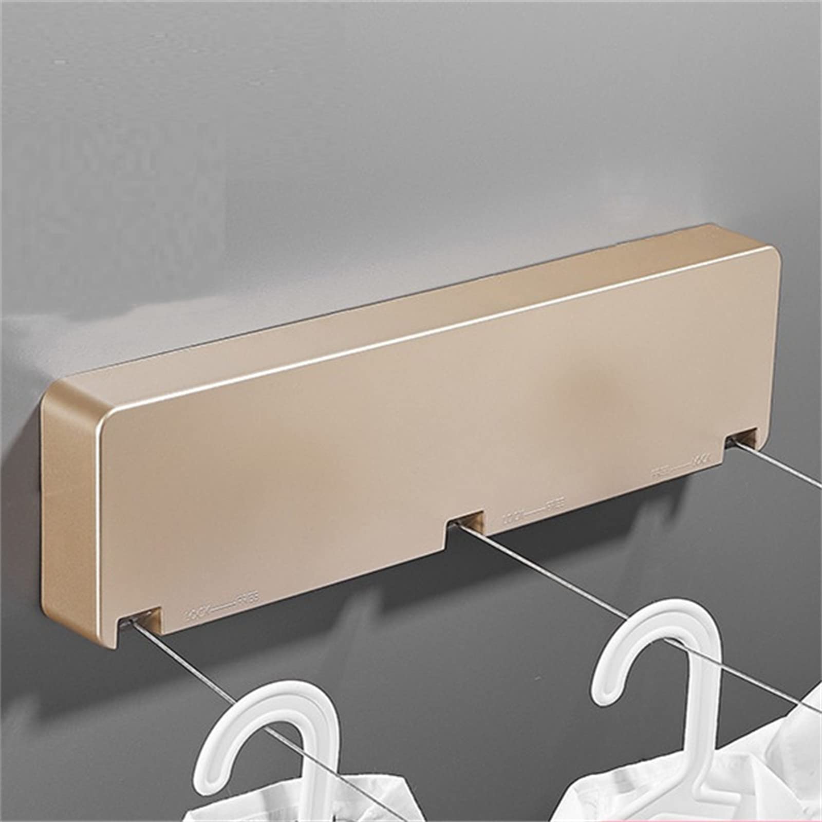 Einziehbare Wäscheleine, 20 Fuß, Edelstahl DREI Wäscheleine, Unsichtbare, an Der Wand Montierte, Strapazierfähige Wäscheleine Zum Aufhängen, Trocknen, Badezimmer, Wäsche,Gold,One Size