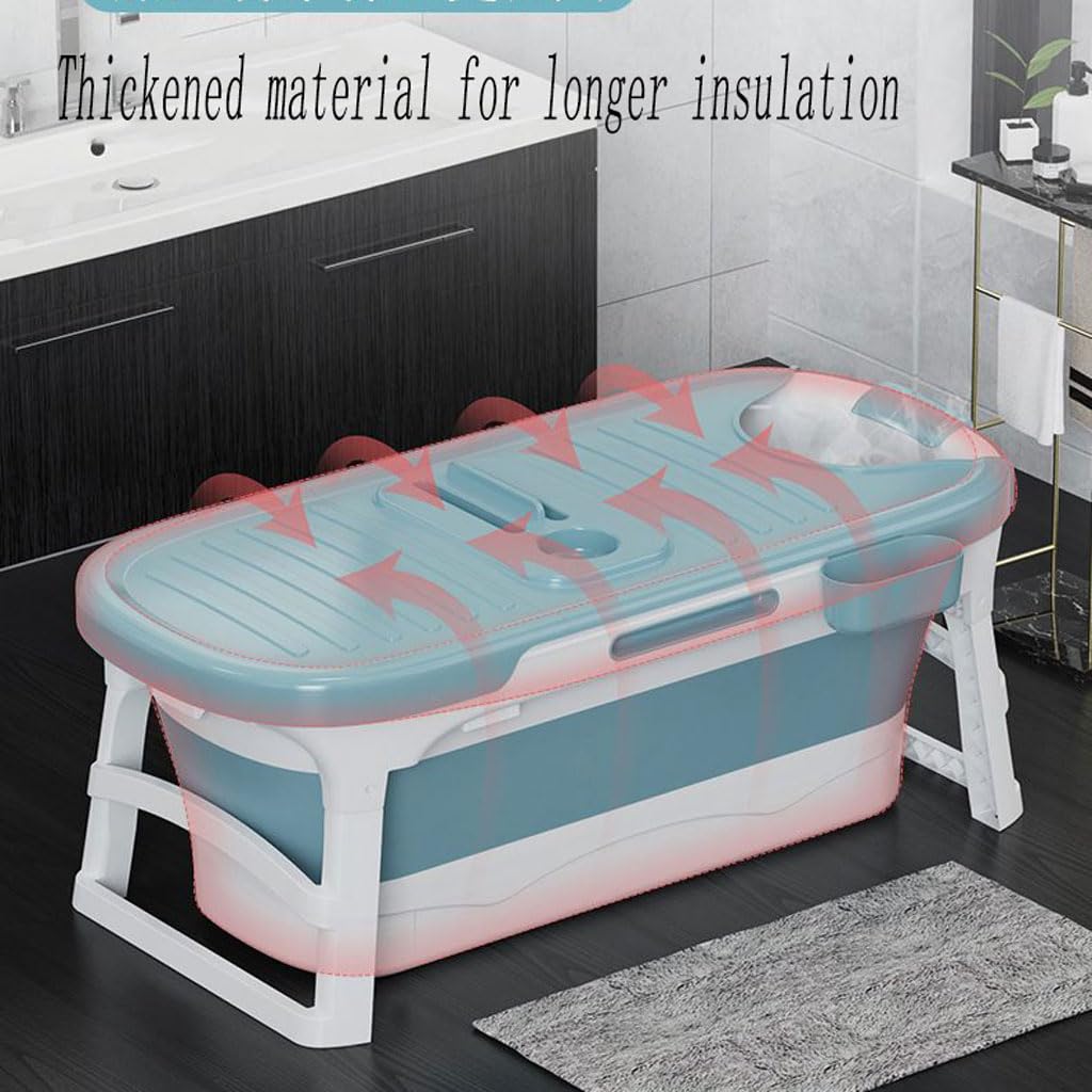 Lar Przenośna składana wanna dla dorosłych – 138 x 62 x 52 cm, spa z pokrywką, składana wanna parowa, kolor niebieski, idealne doświadczenie w domowej saunie