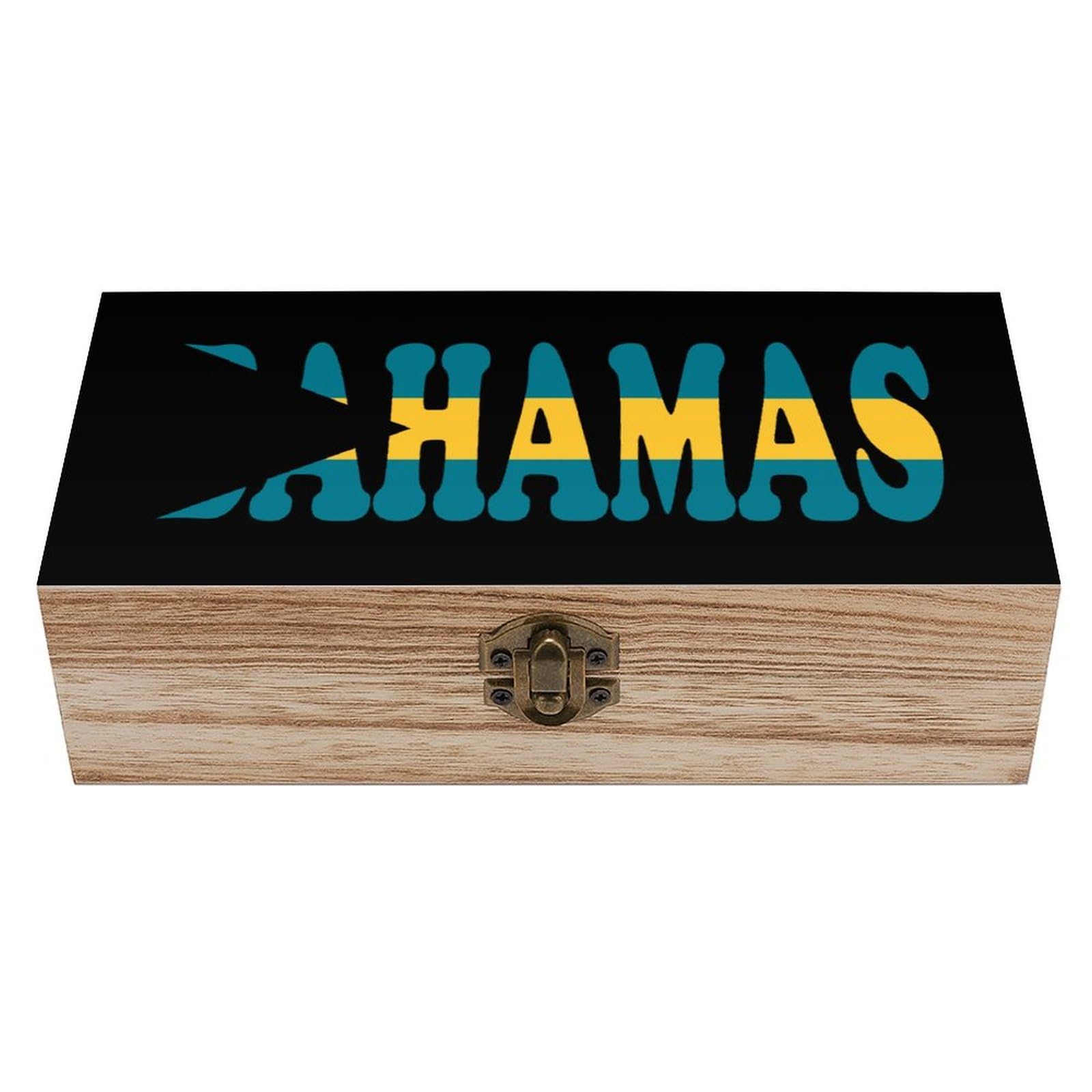Cgsbngha Style Bahamas Flag Wooden Storage Boxes With Lid Memory Box Decorative Organiser For Office And Home
