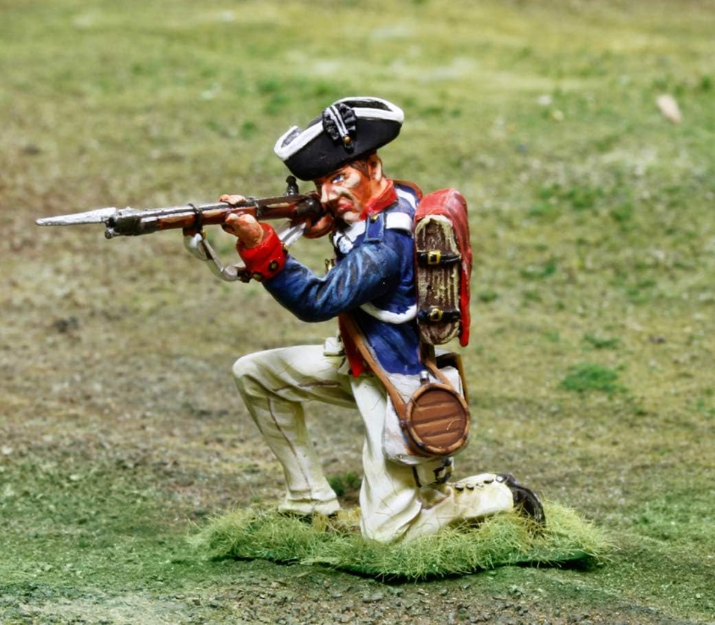 American Revolutionary War Continental Army Infantry Kneeling Shooting Figure Collectors Showcase Toy Soldiers Painted Metal Figure 1/32 Britains King Country Gunn First Legion Type CS00856