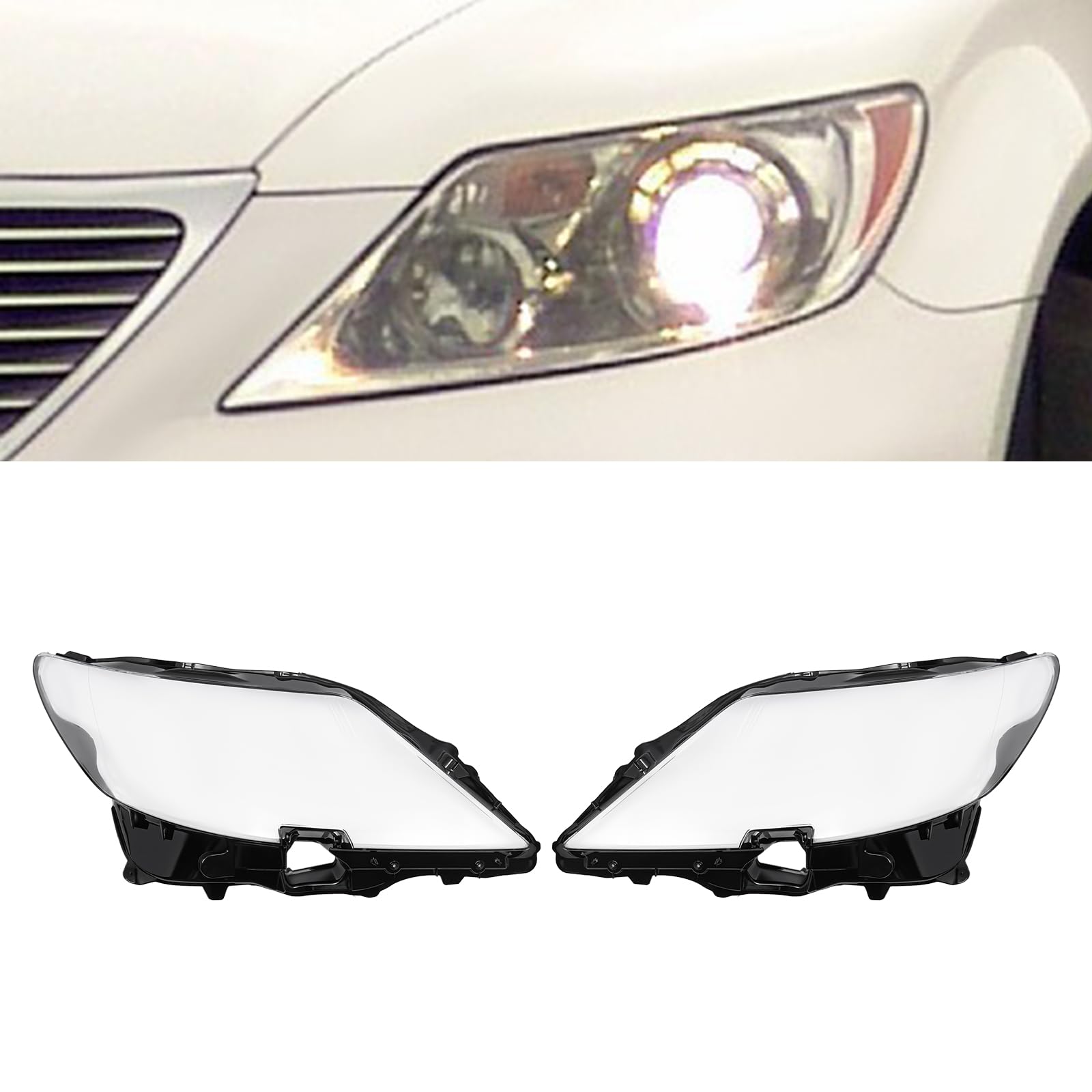 Headlights Lens Covers Set, Clear Headlamp Cover Compatible with 2007 2008 2009 Lexus LS460, Left Drive Side and Passenger's Right Side