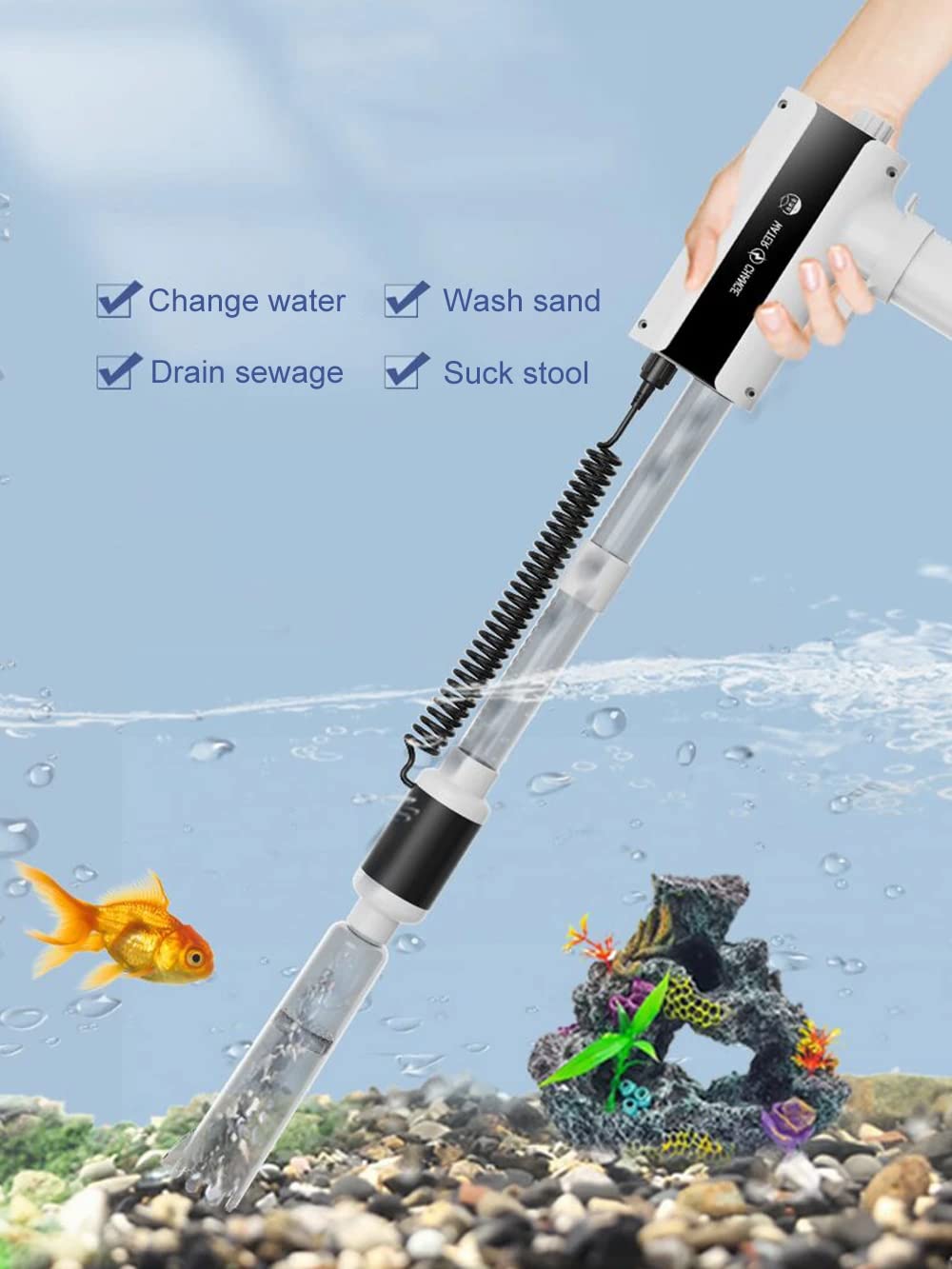 Nettoyeur électrique Réglable de Gravier D'aquarium de 15W, Aspirateur de Siphon D'aquarium de Changement D'eau (Noir)