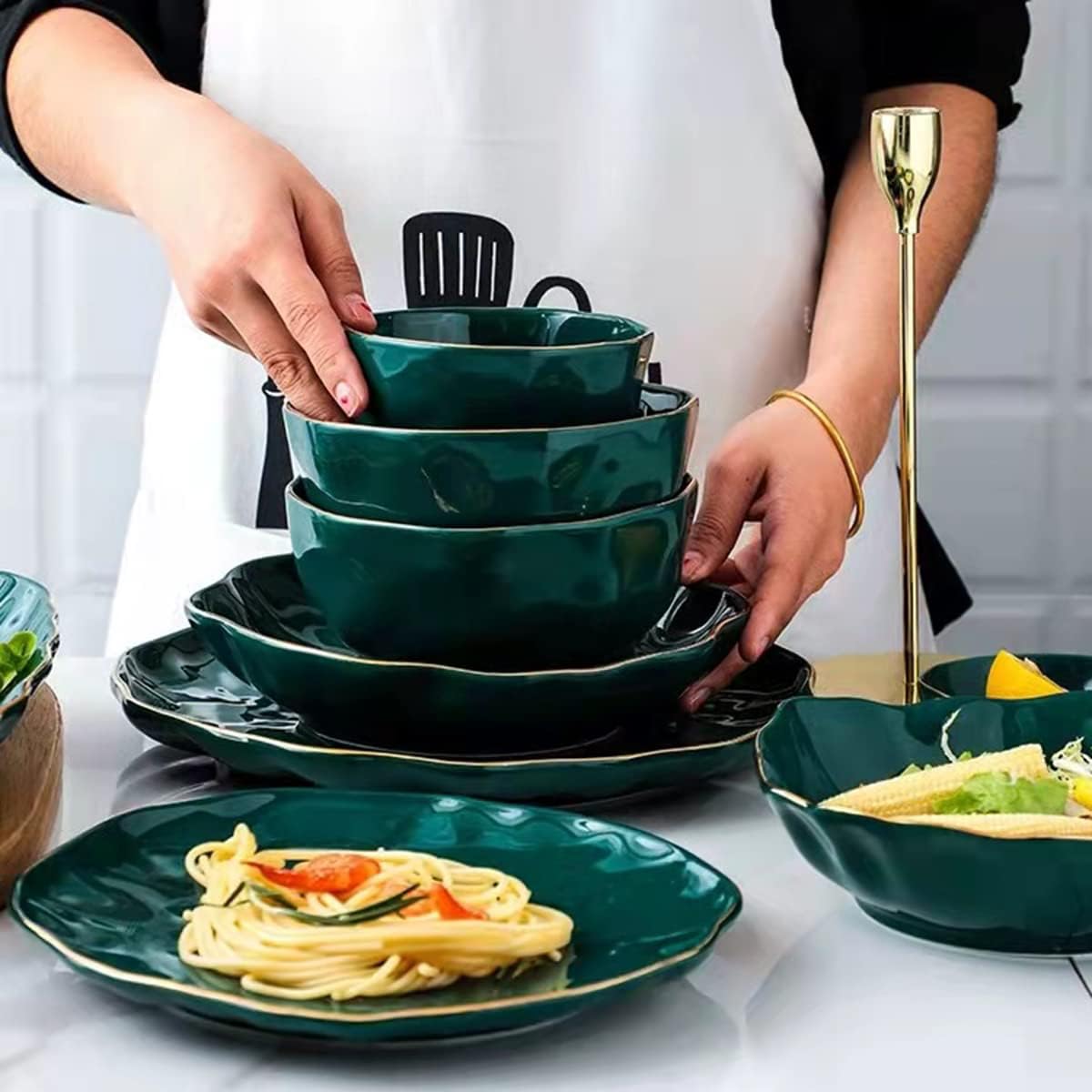 Ceramic Bowls (Set of 4), Nesting Bowls for Space-Saving Storage, Great for Cooking, Baking, Prepping, Microwave Safe Mixing Bowl Set