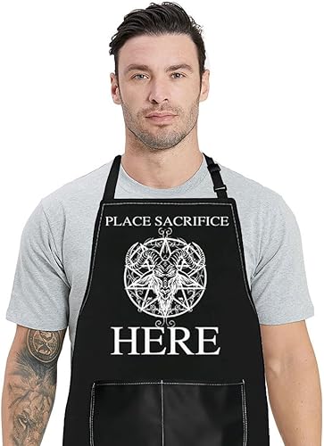 WZMPA Place Sacrifice Here - Delantal de cocina Baphomet Satanic Gift Hail Seitan Goat Delantal ajustable para hombres y mujeres