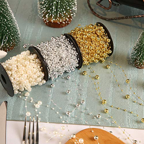Pangda 177 Feet Christmas Tree Beads Garland Plastic Pearl Strands Chain For Christmas Tree Wreath Gift Wrapping Decoration (Pearl, Silver, Gold) #TOP4