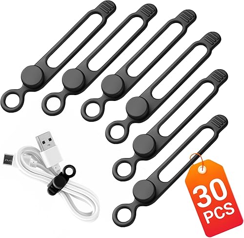Miniatura 12 de 30 bridas de silicona reutilizables, organizador de cables de datos para oficina, multiusos, organizador de cables elásticos para cables de carga,