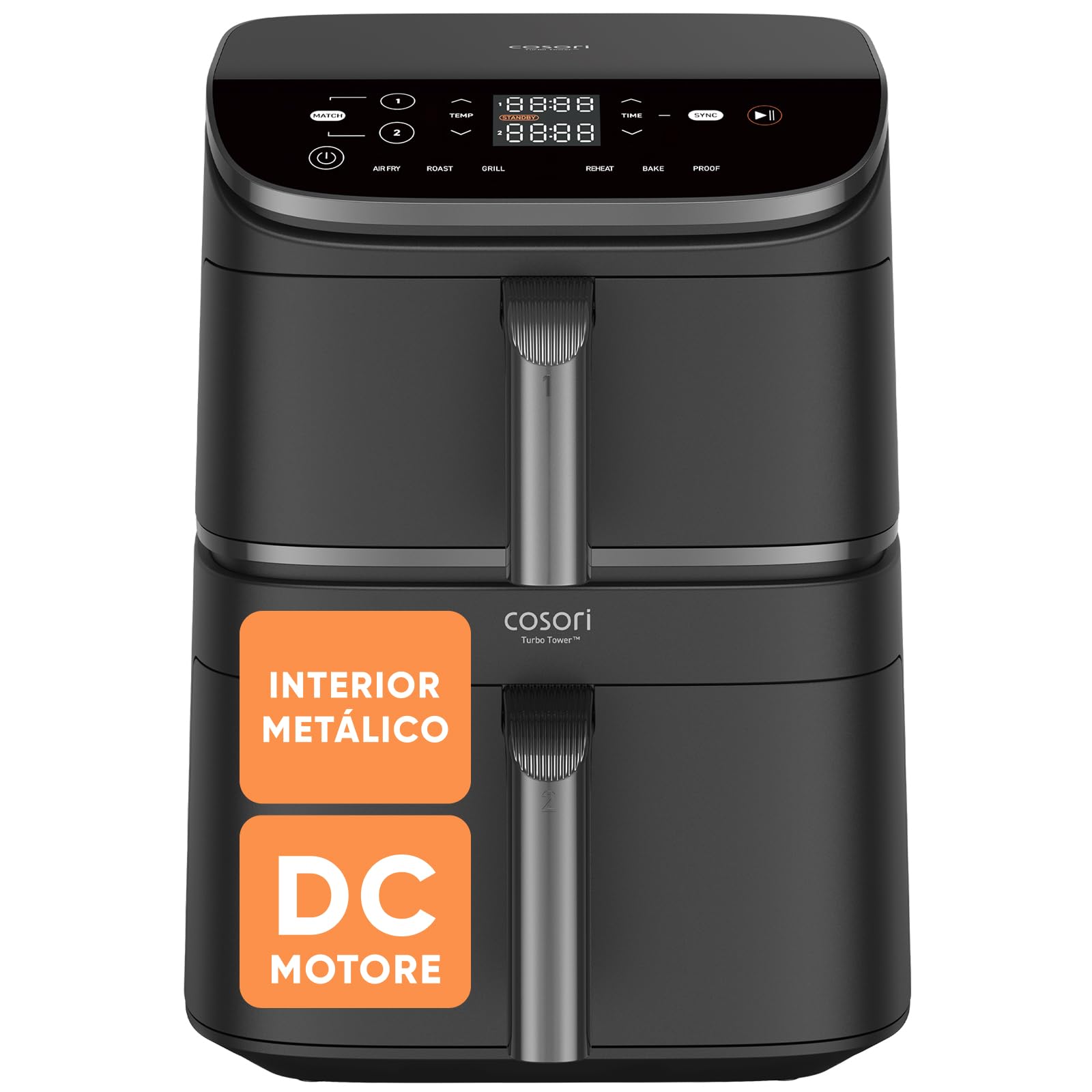 Cosori Air Fryer 10.8 L Turbo Tower, Double Vertical Basket | Turbo Blaze™ Technology, Metallic Interior, Takes Less Space, 3 Levels for a Balanced Diet, 6 Functions, 2630W