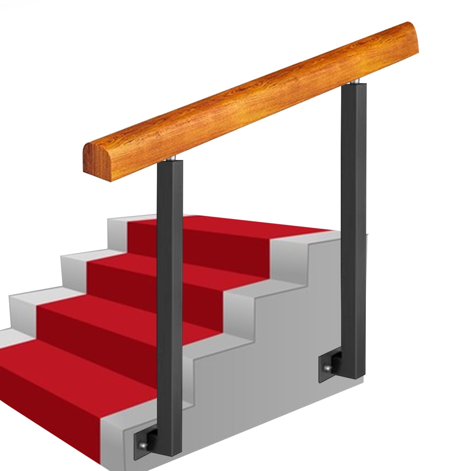Main courante en bois massif et fer forgé pour escalier extérieur de 1 à 4 marches