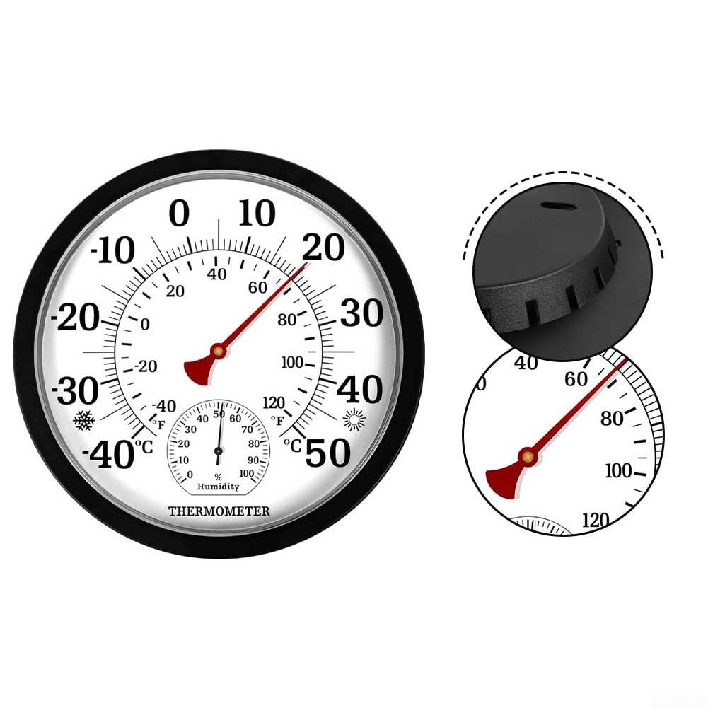 Termómetro higrómetro inalámbrico, calibre analógico de 25 cm para interiores y exteriores con pantalla acrílica grande, temperatura de -40 a 50 °C y 0-100% para humedad RH para invernadero — view 5