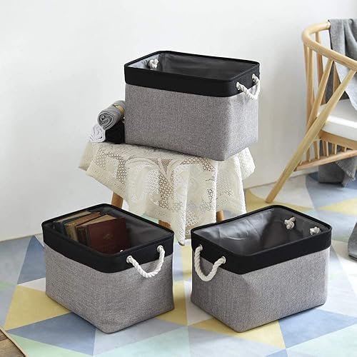 Vista 199 de Caja de almacenamiento para estantes, paquete de 6 canastas pequeñas de tela para organizar, cubos de almacenamiento plegables con asas para Blanco