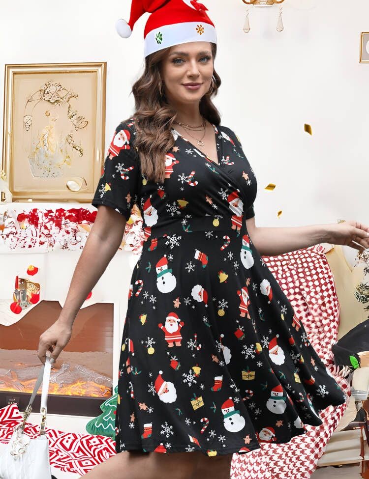 Image of Ahlaray Plus Size Faux Wrap Dress for Curvy Women with Pockets | Flattering faux wrap V-neck with soft stretch fabric and pockets for work, weddings and everyday comfort.