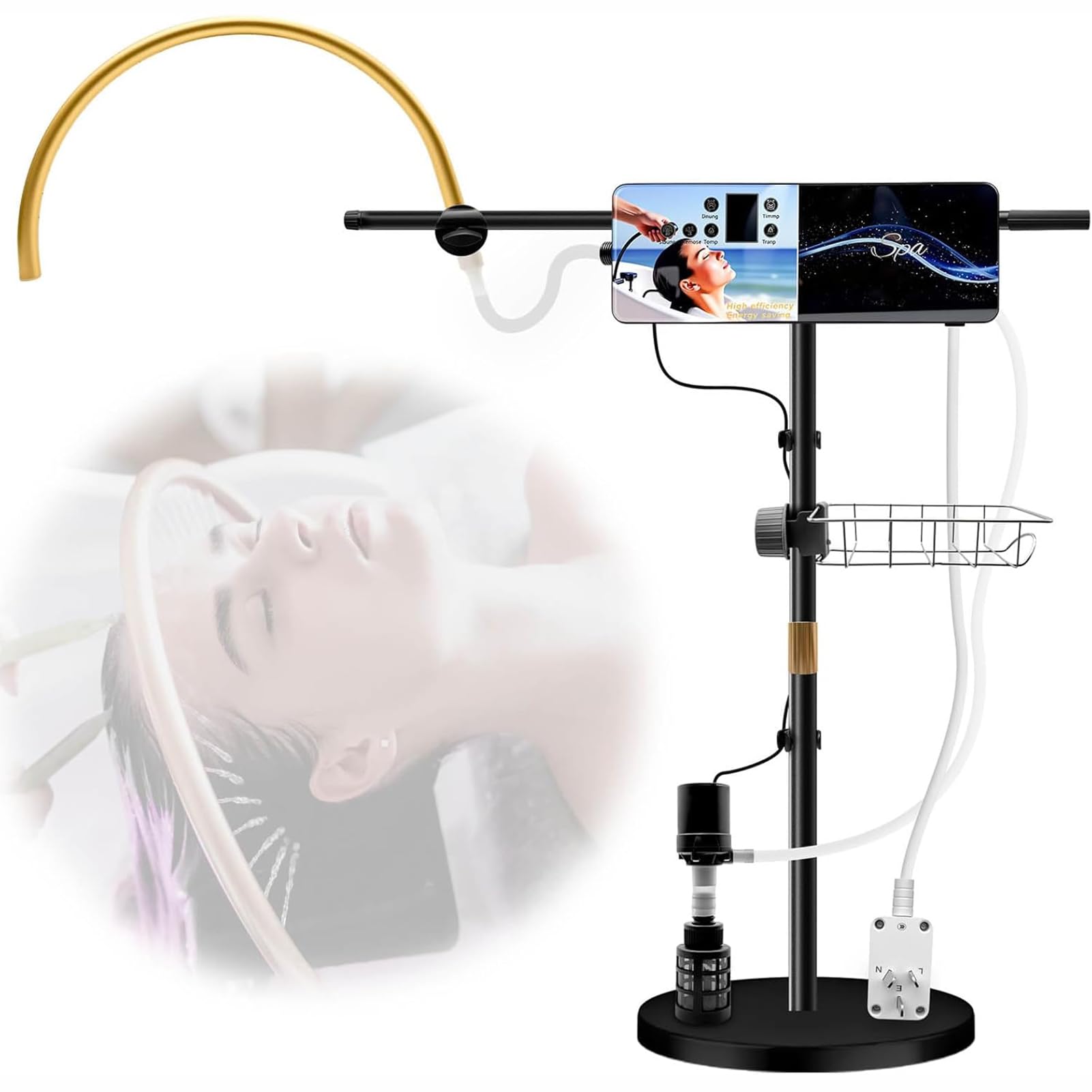 Eiwitany Freestanding Japanese Waterfall Head Spa Rack, Adjustable Height & Angle, Water Circulation Design for Salon & Home Scalp Massage