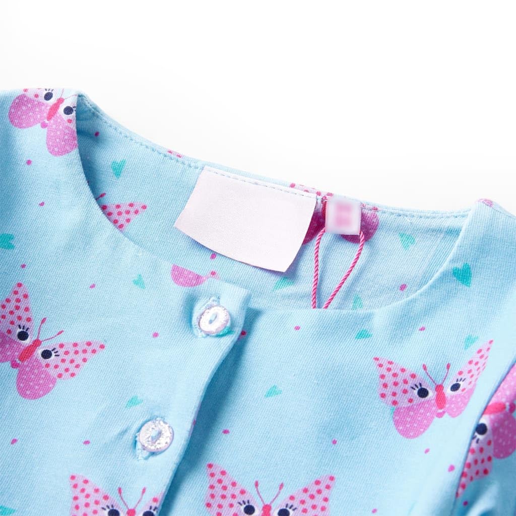 Vestido infantil niña azul verano sin mangas, algodón, volantes, botones, estampado de corazón y mariposa, adecuado para guardería, fiesta, cumpleaños, vacaciones, cómodo, transpirable