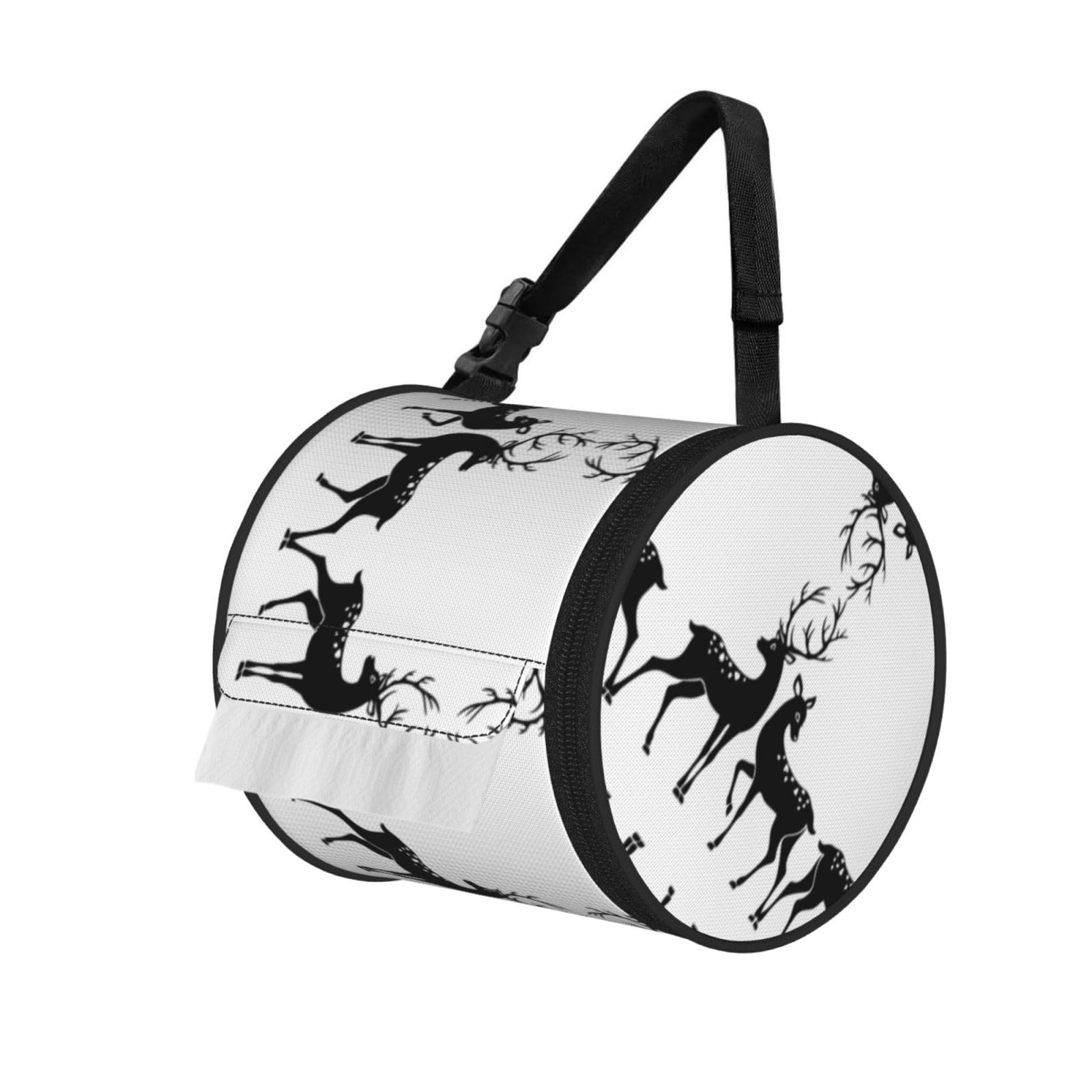 Deer Printed Roll Paper Carrier Bag, Foldable Oxford Cloth Tissue Case for Camping Hiking Backpack