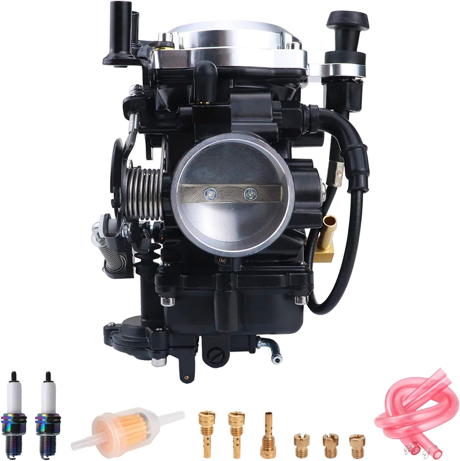 CV40 Carburetor with Choke Cable, for Harley Davidson Sportster XL XLH 883 1200 Softail Touring Dyna Road King Carb 27421-99 (Silver Cover)