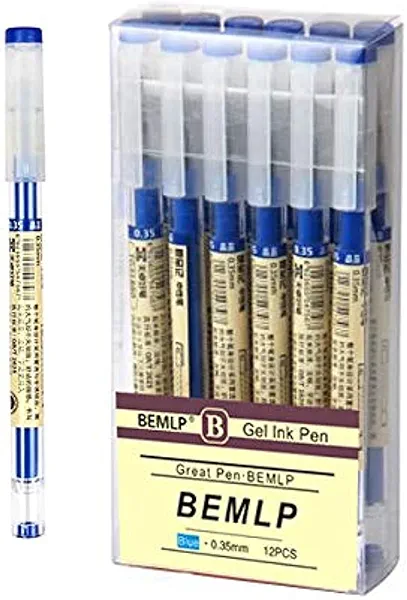 BEMLP Gel Ink Pen Extra Fine Point Pens Ballpoint Pen 0.35mm Blue Premium Liquid Ink Rollerball Pens Quick-Drying For Japanese Office School Stationery Supply 12 Pieces