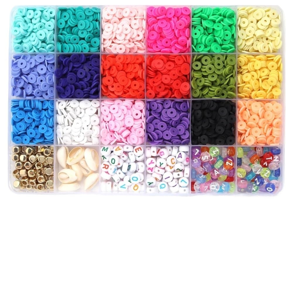 Abalorios Para Hacer Pulseras Kit de fabricación pulseras con cuentas arcilla, 3600 Uds., redondas planas 18 colores for joyería DIY(Set 4)