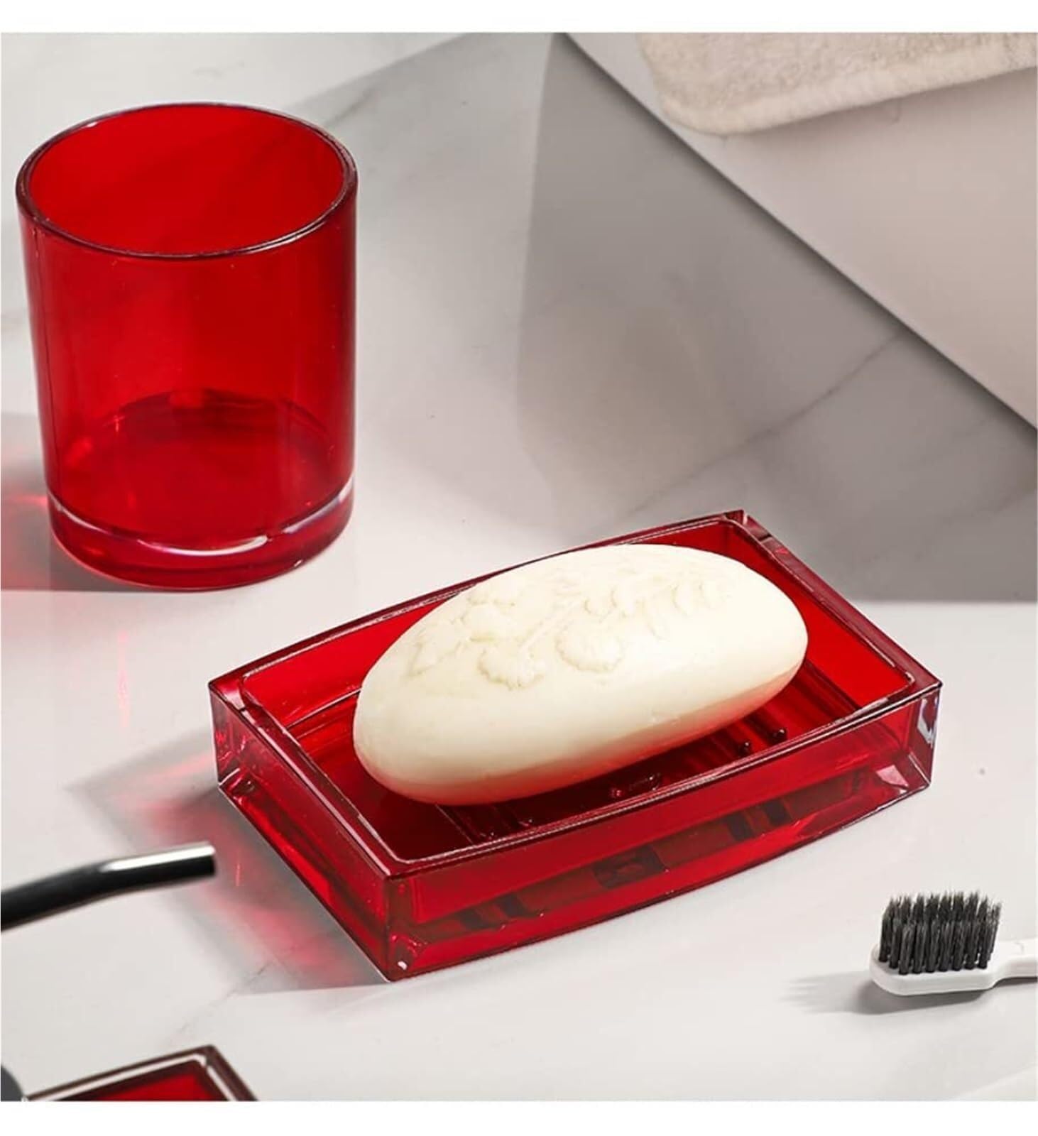Set di accessori per il bagno Acrilico con dispenser di sapone, porta spazzolino, bicchiere, decorazione costiera (viola) Arredamento per gli affittuari(Red-5)