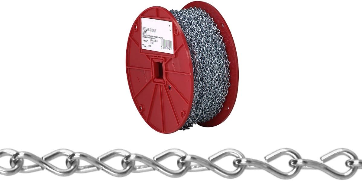 AW0801427 Low Carbon Steel Single Jack Chain on Reel, Zinc Plated, #14 Trade, 0.08" Diameter, 200' Length, 16 lbs Load Capacity