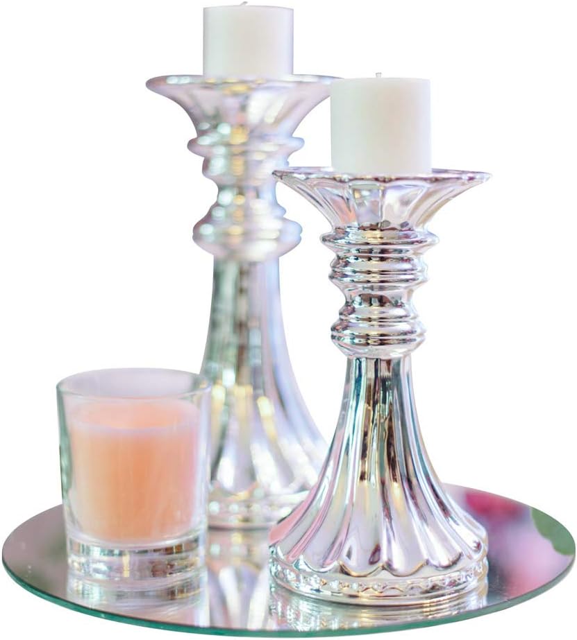 DARENYI 4Pcs Glass Round Mirror Tile, 6 inch Self Adhesive