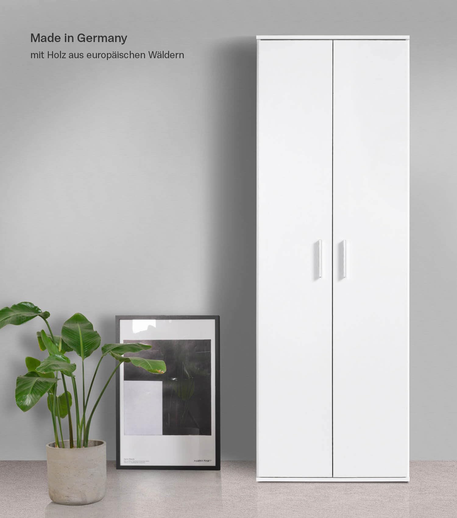 mokebo Mehrzweckschrank Besenschrank (60x180 cm) 'Der Lange' Made in Germany aus Holz auch als Haushaltsschrank Putzschrank Vorratsschrank Flurschrank Weiß
