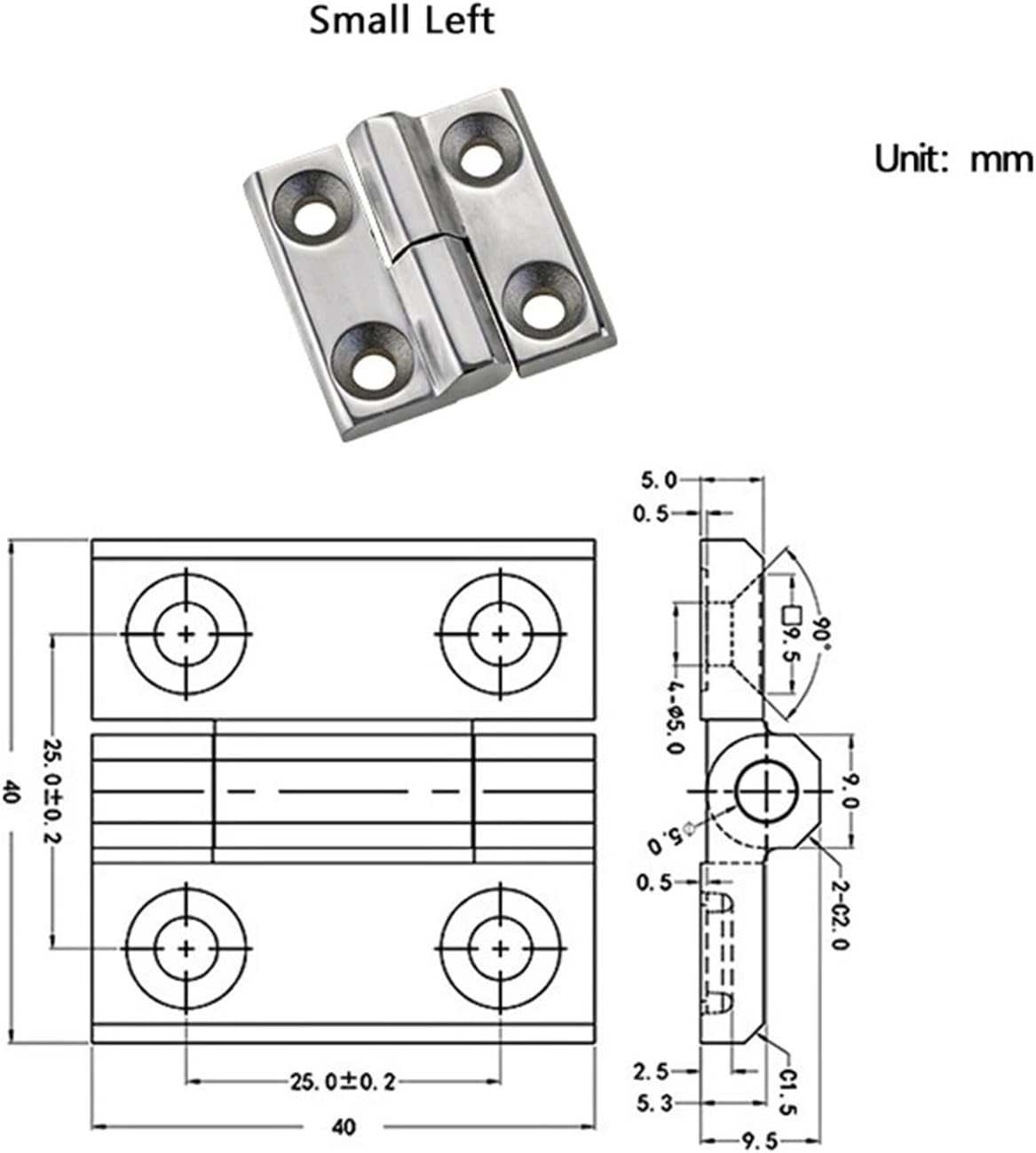 Removable Hinge Heavy-Duty 304 Stainless Steel for Industrial Machinery 1Pcs(Small-Left)