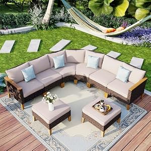 MFSTUDIO Polyrattan Lounge Set, Aktualisierte Rippen, 20% Dicker als Andere, Cushion PRO Fabric Wasserdicht, Leicht zu Reinigen. Gartenmöbel Wetterfest, Sitzgruppe für Garten.