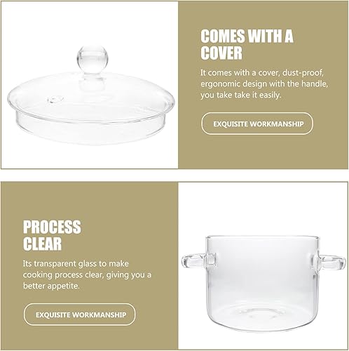 Miniatura 6 de ERINGOGO Cacerola de vidrio para horno con tapa, olla de cocción de 45.6 fl oz olla transparente con asas, olla de sopa para estufa, utensilios de